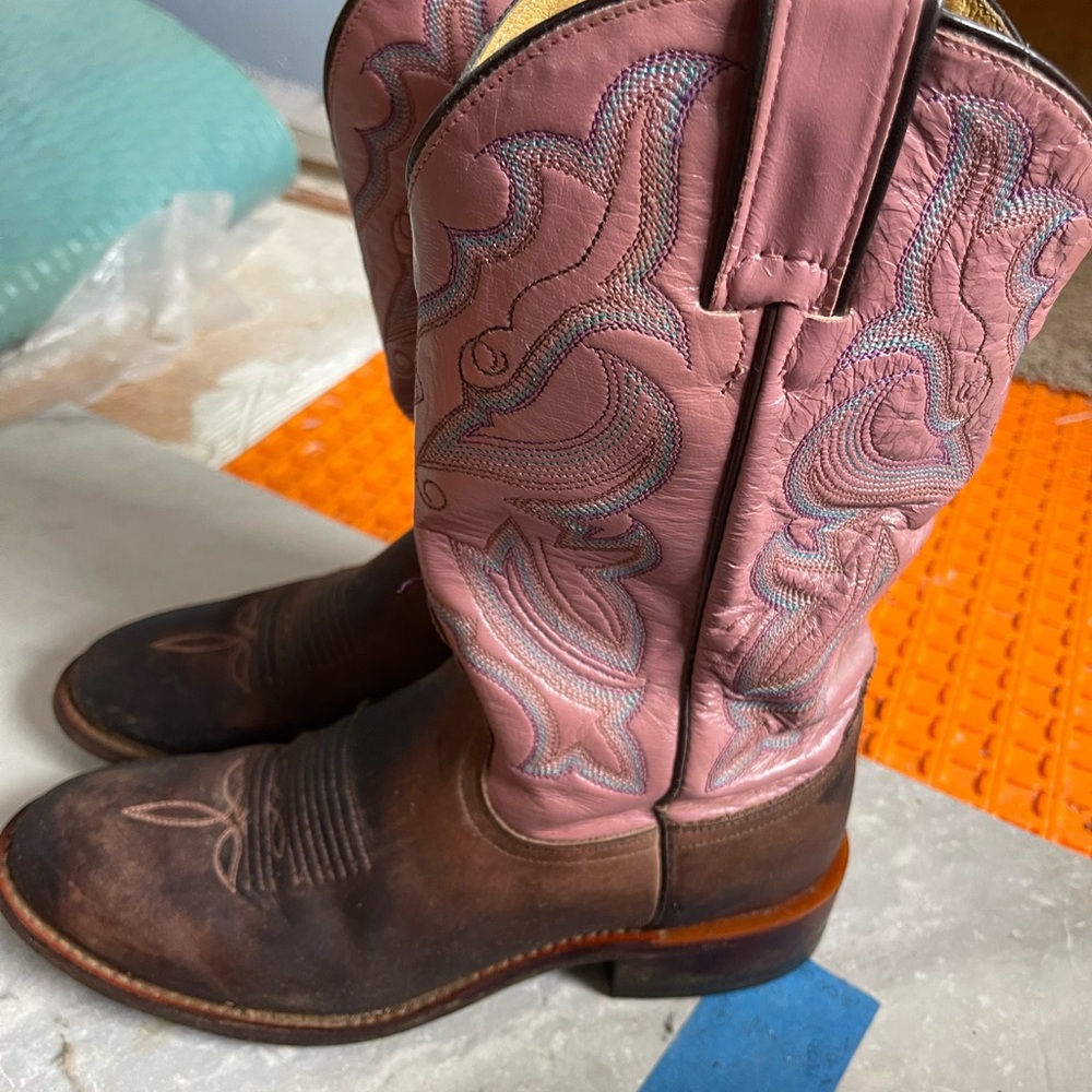 Nocona Pink and Brown Heeled Boots